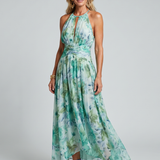 Halter-midi mekko kukkakuviolla