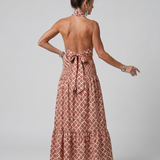 Halter-mallinen geometristi kuvioitu midi-mekko