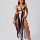 Halter-Neck Cutout Tie-Dye Kupaci Kostim i Plažna Haljina